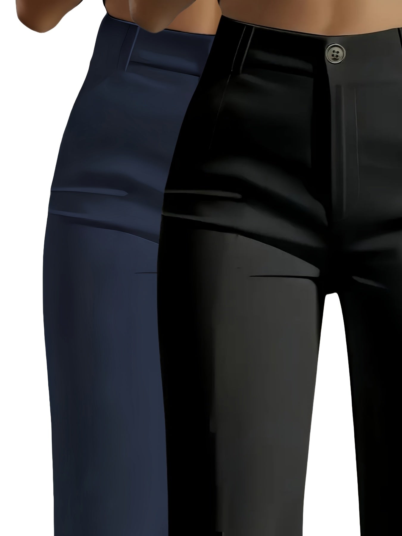 Pantalon Femme Élégant Taille Haute – Jambe Droite, Fermeture Zippée Avant et Taille Élastique Arrière, Couleur Unie, Tous Saisons, Bureau et Décontracté