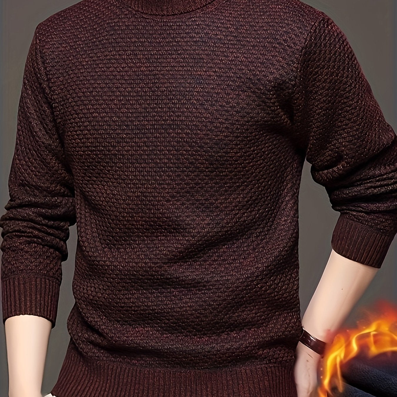 Men'S Autumn Jacquard Knit Sweater with a High Collar, Stylish And Fleece-Lined.
