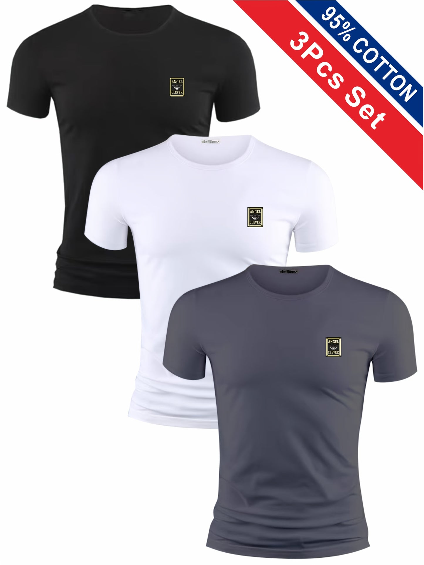 3pcs Men'S Cotton Short Sleeve T-Shirts - Summer'S Best Choice, Fashion Letter Print, Casual Round Neck, Breathable Sports Tops, Comfortable Loose Fit, Stylish Streetwear, Ideal for Outdoor Activities, Regular Version, All-Se