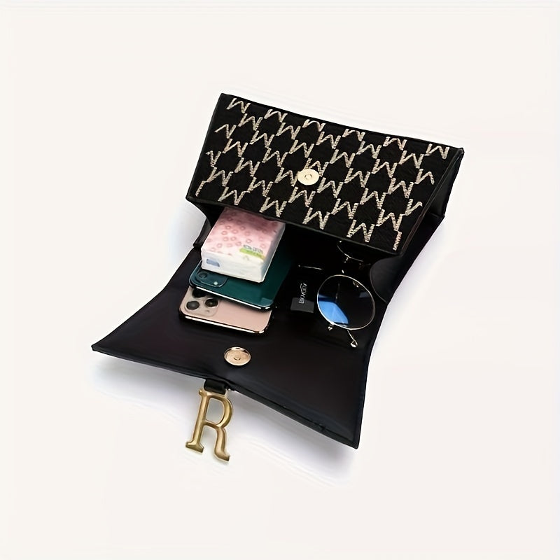 Sac épaule noir et blanc avec lettre « M » et ferrure dorée – bandoulière ou crossbody polyvalent, grande capacité, cadeau idéal pour femmes, accessoire chic, parfait pour Noël