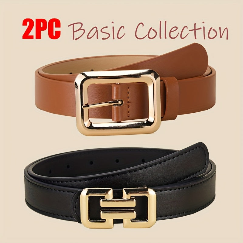 Lot de 2 ceintures fines pour femmes – Noir et blanc, combo ceinture et boucle, éléments dorés, 3 styles (rond/noir/blanc) pour jeans, shorts et robes, ceintures fines polyvalentes pour usage quotidien, mariages, fêtes et bureau (tailles standard)