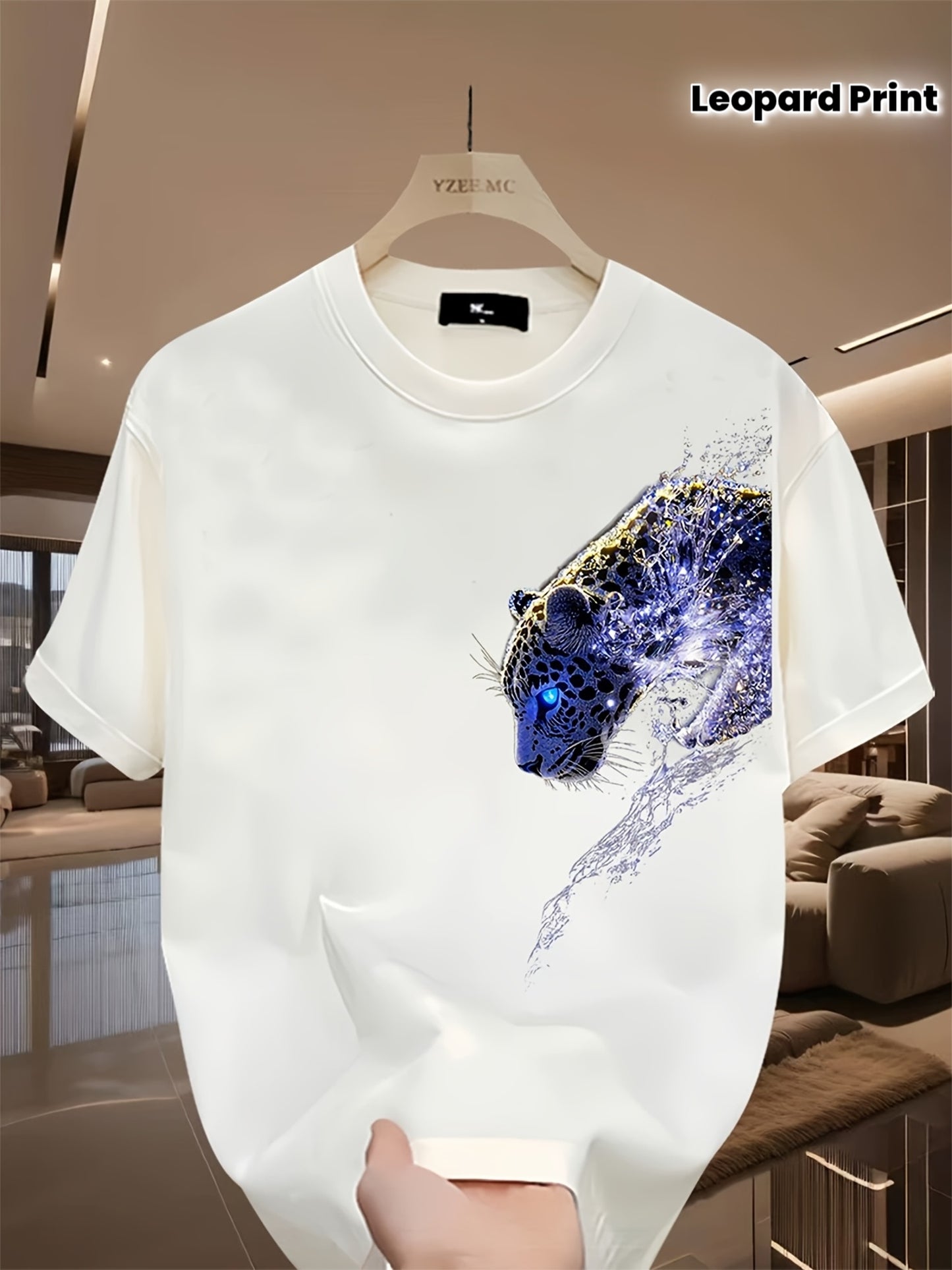 Men'S 100% Cotton Casual Short Sleeve T-Shirt with Vibrant Leopard Print - Summer Round Neck Tee, Regular Fit, Breathable & Comfortable for Casual Attire, Leopard Print Tee, Comfortable Clothing, Modern Casualwear, Durable Fa