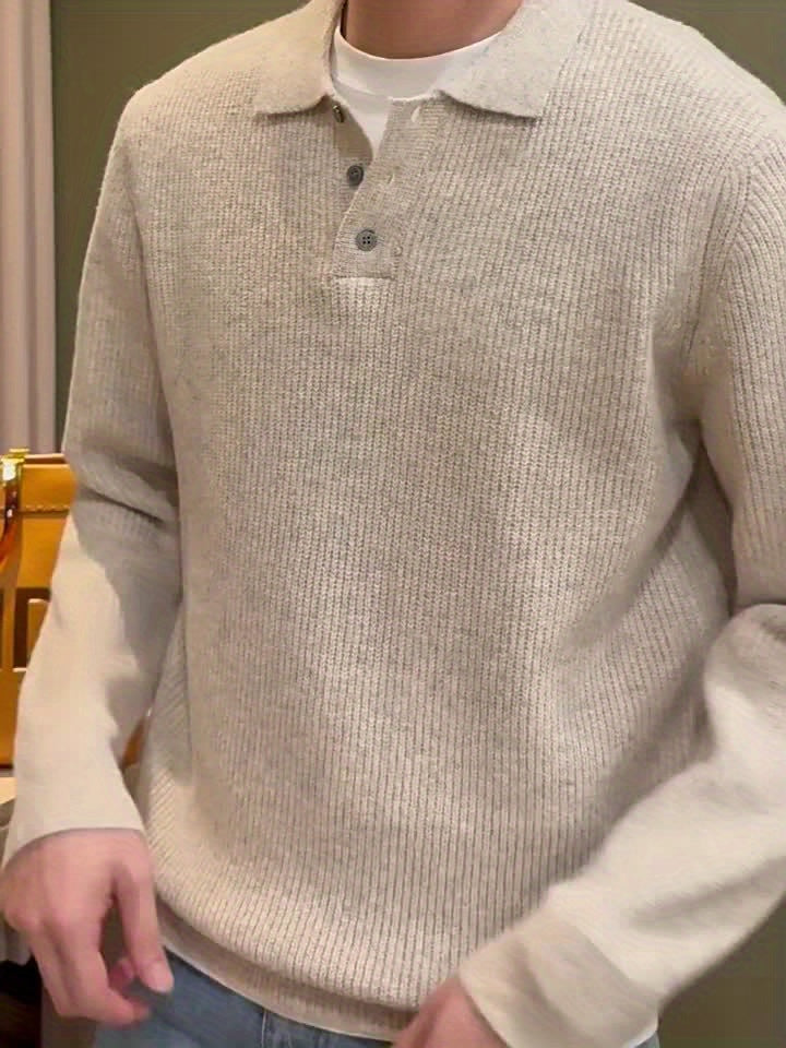 Men'S Casual Light Polo Shirt - Soft Stretch Knit Sweater with Button Front, Long Sleeve, Regular Fit for Fall/Winter, Office & Casual Attire - Everyday Essential, Winter Clothing, Classic Collar, Durable Construction, Stylis