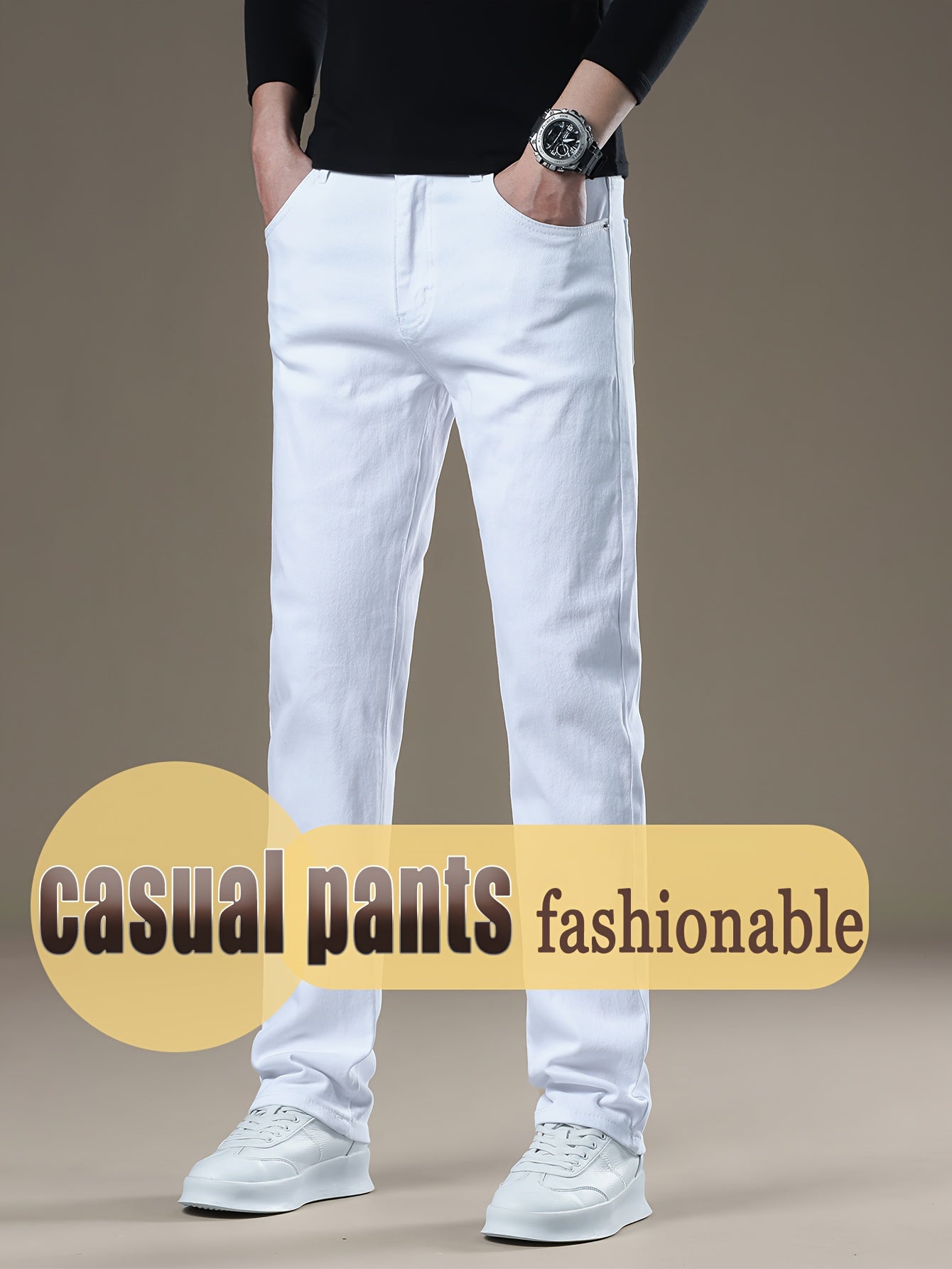 Pantalon de golf homme 2025 – Pantalon automne/hiver pour bureau et casual, jean slim extensible grande taille, coupe droite, blanc élégant, tenue business casual et sorties loisirs