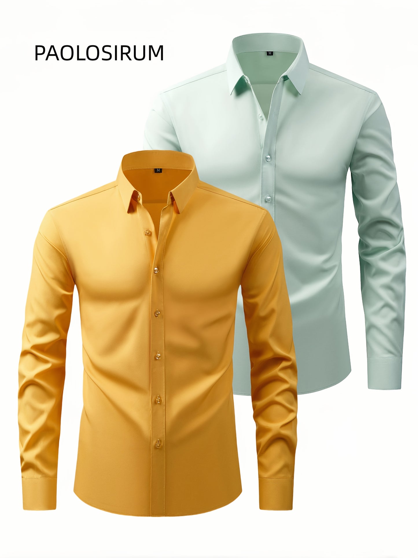 Two-Piece Set of Men'S Solid Color Elastic Shirts Ice Sliky Fiber Fabric Cool Shirts Breathable And Comfortable Business Casual Two-In-One Collar European And American Tops Men'S Clothing Multi-Color Optional Convenient Washi