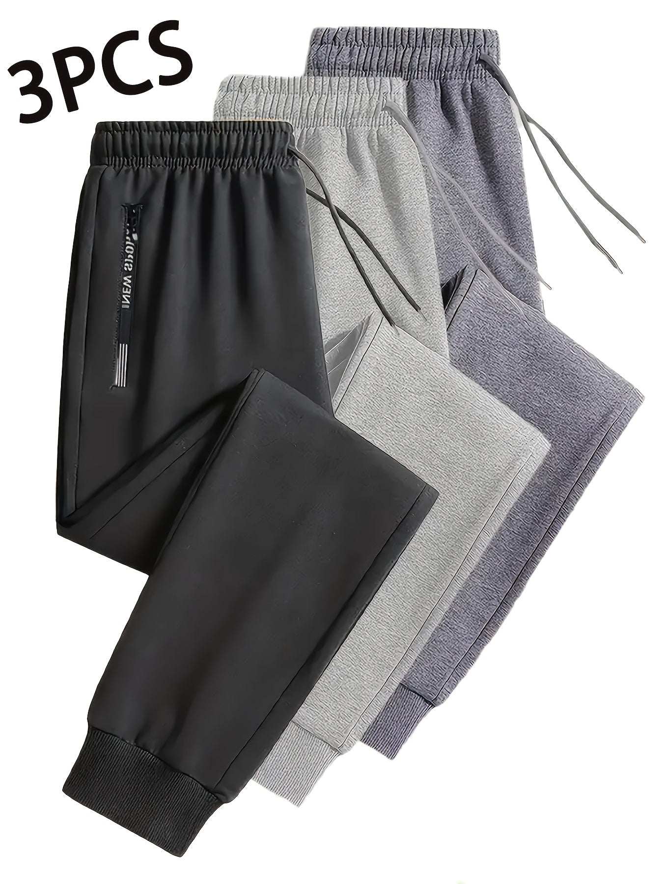 3pcs Joggers Homme – Confortables, Cordon Élastique, Poches Zippées, Casual & Sport, Tout Saison