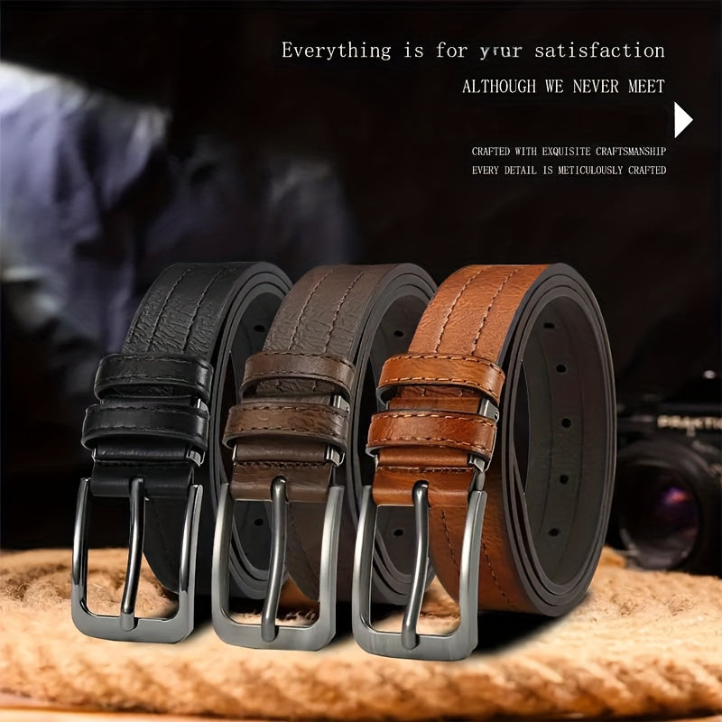 Lot de 3 Ceintures Homme Décontractées Vintage – Ceintures Durables et Respirantes, Conçues pour Professionnels, Personnes Matures et Amateurs de Mode, Idéales Comme Cadeau pour Toutes Occasions, Ceintures Homme de Luxe, Ajustables, Boucle Carrée
