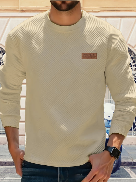 Christmas Men's Gift, Men's Fashion Sweatshirt, Heavyweight Jacquard Crewneck Long Sleeve, Spring/Autumn Casual Comfortable Top for Daily Outings