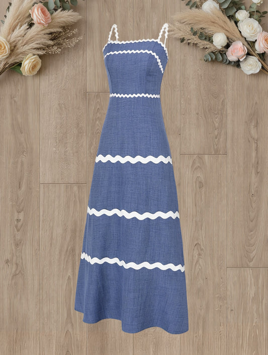 A Long, Casual, Elegant Summer Dress with Spaghetti Straps.