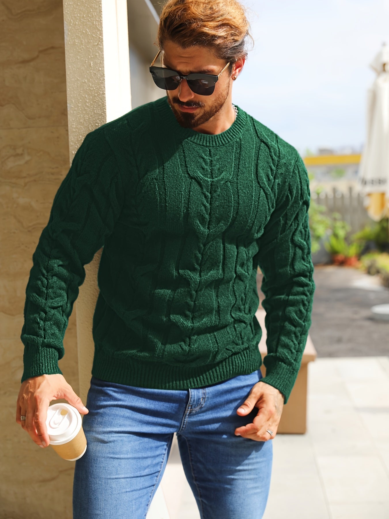 Men's Casual Striped Pullover Sweater - Soft Stretch Knit Crewneck Long Sleeve, Machine Washable H-Fit Ribbed Trim for Autumn Winter, Medium Elasticity Fabric