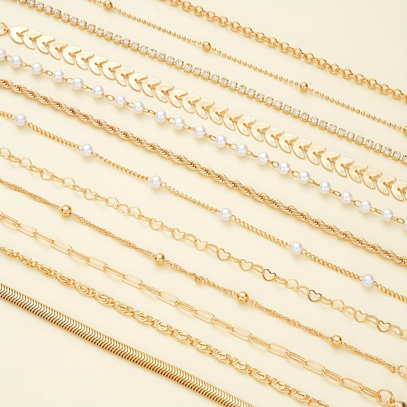 Lot de 12 Bijoux Élégants – Colliers et Bracelets Multi-Couches avec Strass, Cœur, Perles Rondes, Chaîne Serpent et Charm Avion, Style Minimaliste, Idéal Soirées, Mariages et Quotidien