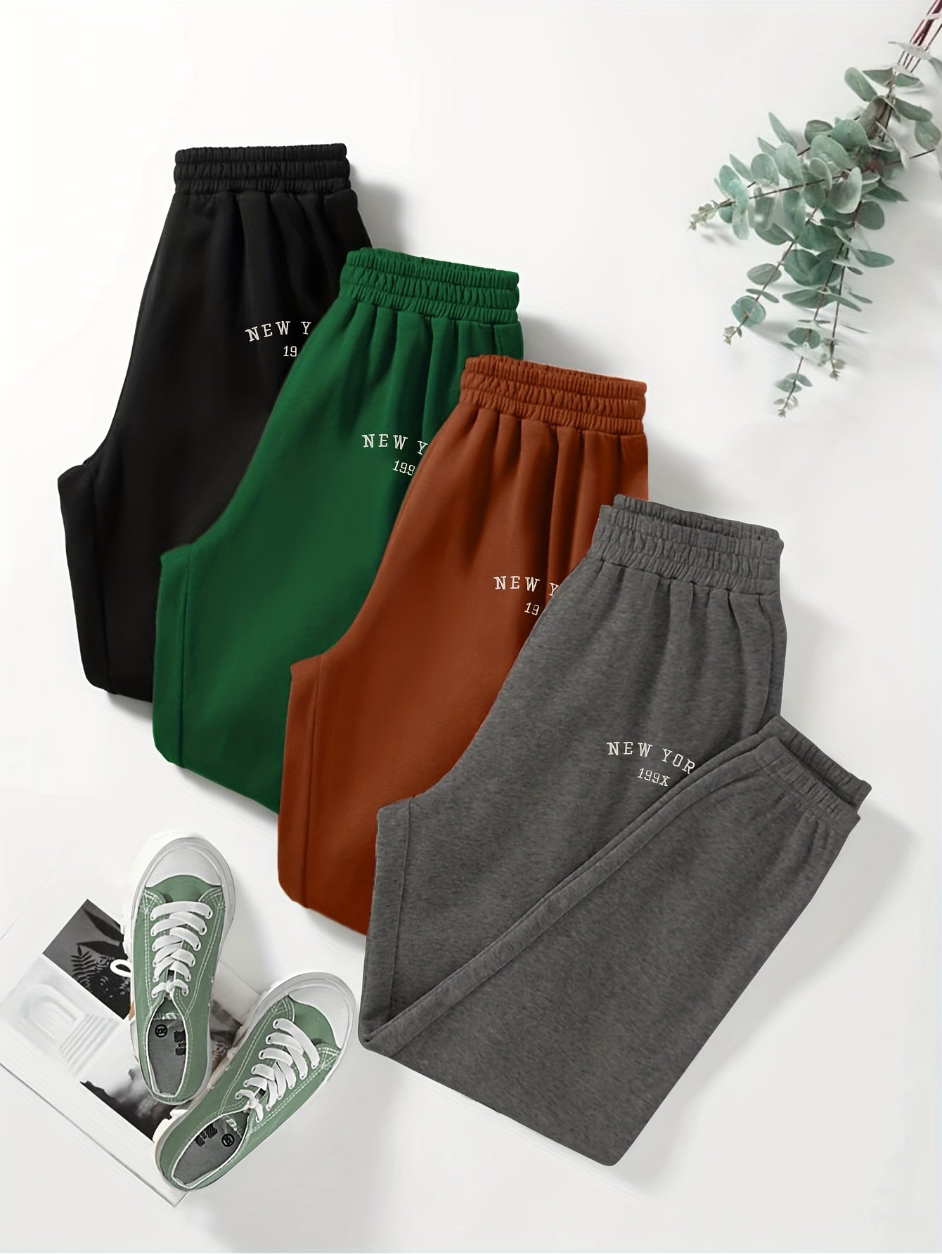 Lot de 4 Joggers Femme – Taille Élastique, Décontractés et Sportifs, Imprimé Lettres