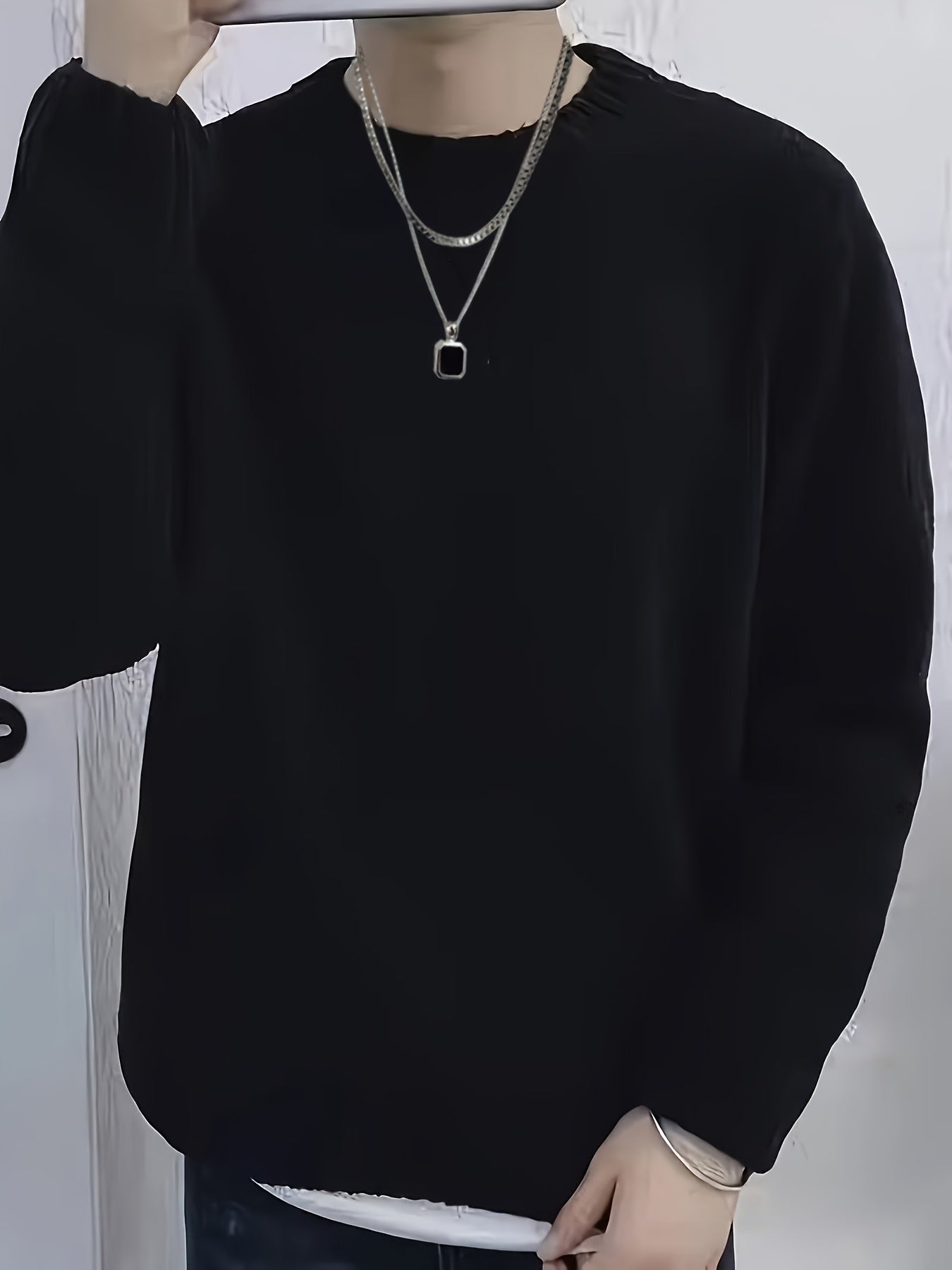 Men'S Olive Green Sweater - Soft Round Neck Long Sleeve Winter Warmth, Solid Color Casual Pullover for Fall/Winter, Regular Fit Casual Attire