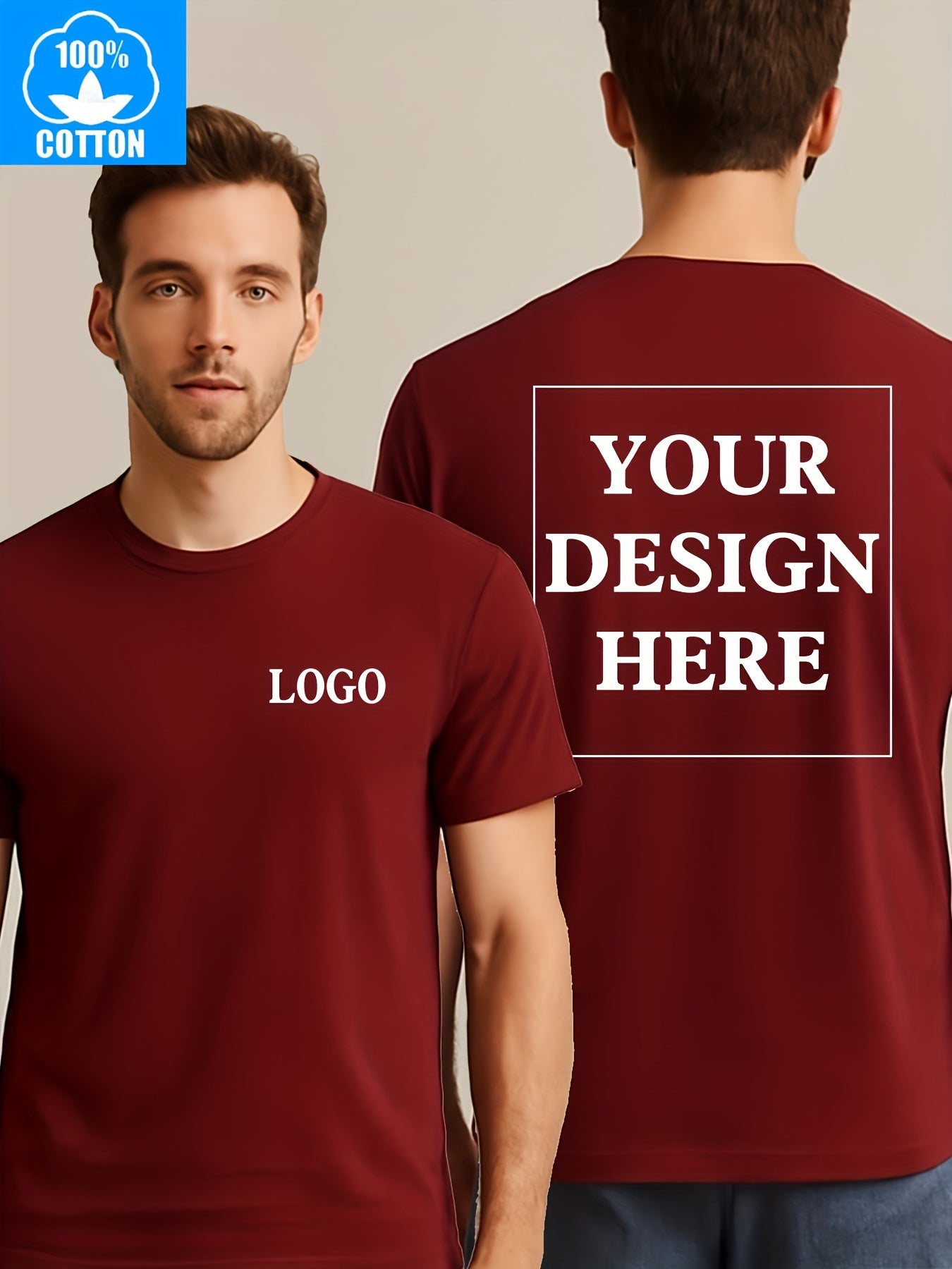 Custom Pure T-Shirts with Personalized Printing of Text, Photos, And Logos, DIY Short Sleeves for Summer Wear.