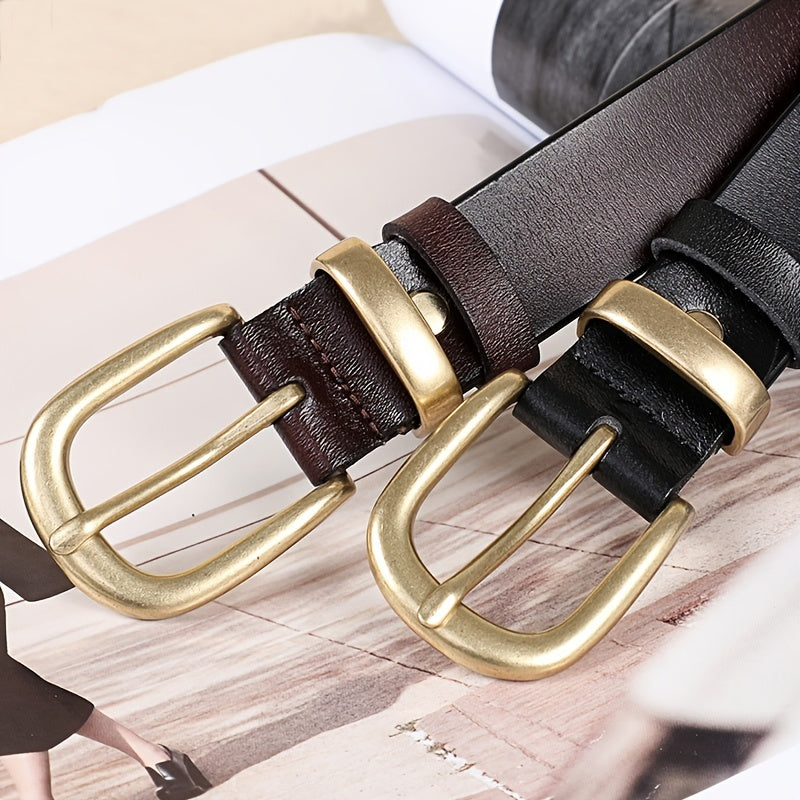 Ceinture à double couche en cuir pour femmes – Boucle bouton stylée, bande de taille polyvalente et décontractée pour tenues casual
