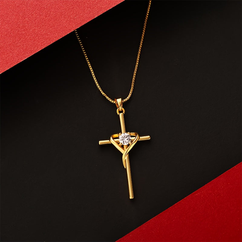 Collier croix pour femme en argent 925, zirconia synthétique doré, design élégant et raffiné, parfait pour un usage quotidien, cadeau idéal pour la Saint-Valentin, Noël ou anniversaire, livré dans un coffret cadeau raffiné