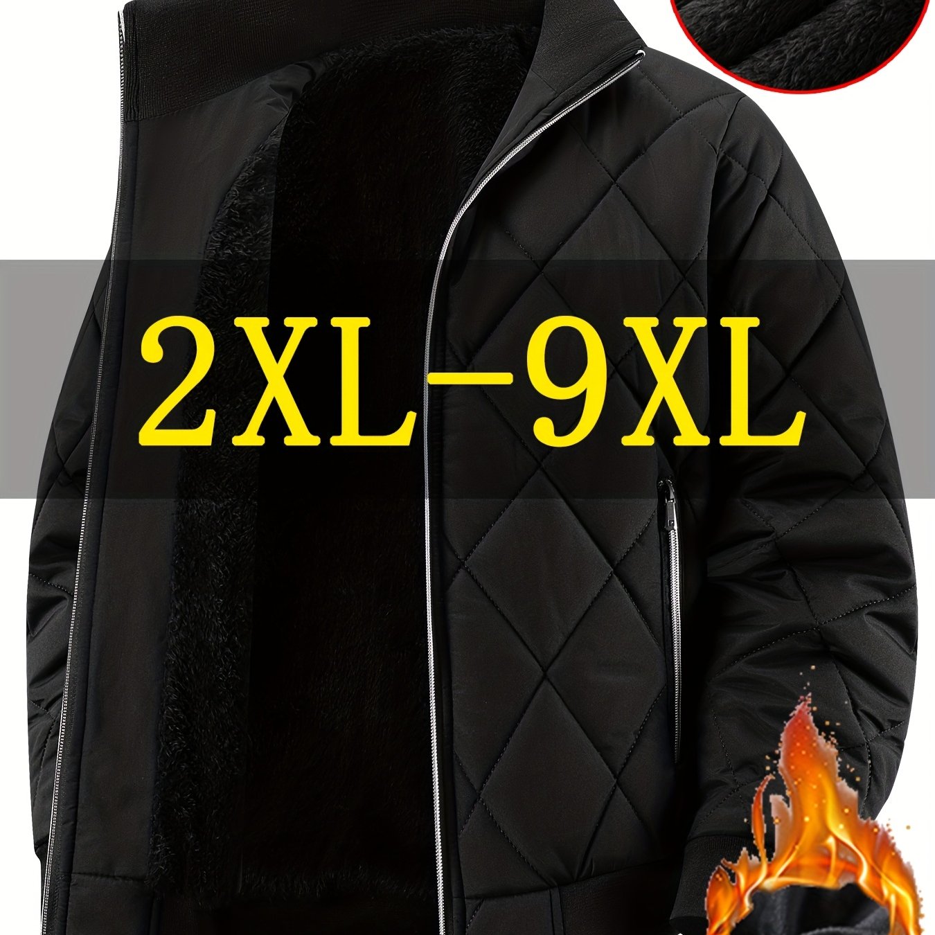 Manteau Hiver Homme Oversize 2XL-9XL – Veste Zippée Épais, Col Montant, Grandes Poches, Casual & Grand Taille