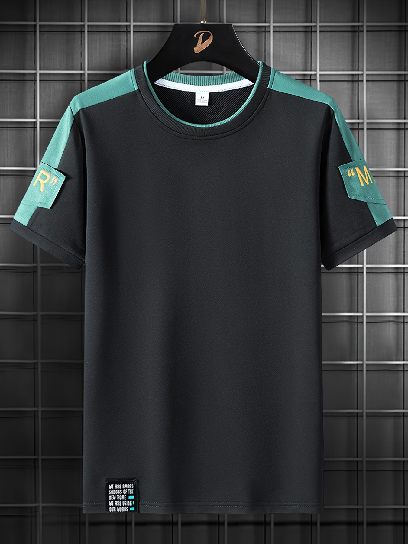 Men's Fashion T-Shirt, Summer Spliced Short-Sleeve Tee for Men, Casual Sporty Round Neck Top with Elastic Breathable Fabric - Versatile Streetwear Gift