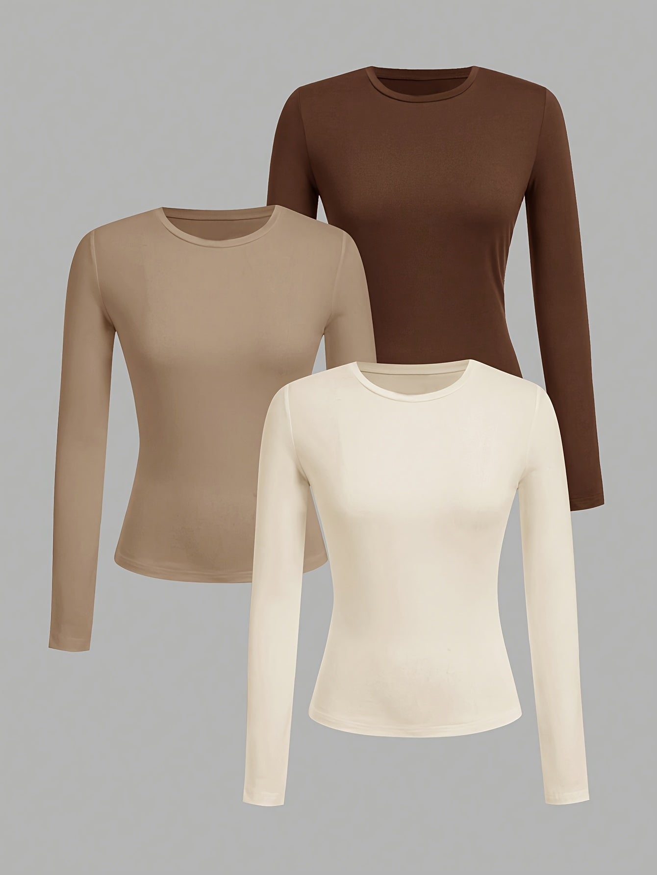 Lot de 3 T-Shirts Manches Longues Femme Couleur Unie