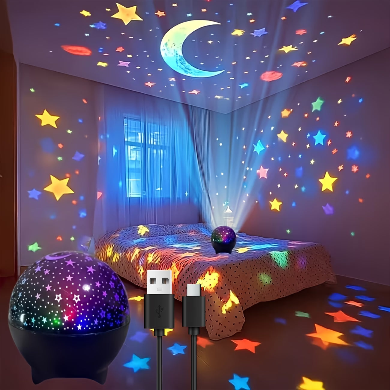 7-Color Star Projector Night Light – Fantasy Galaxy Lamp for Kids' Bedrooms & Playrooms