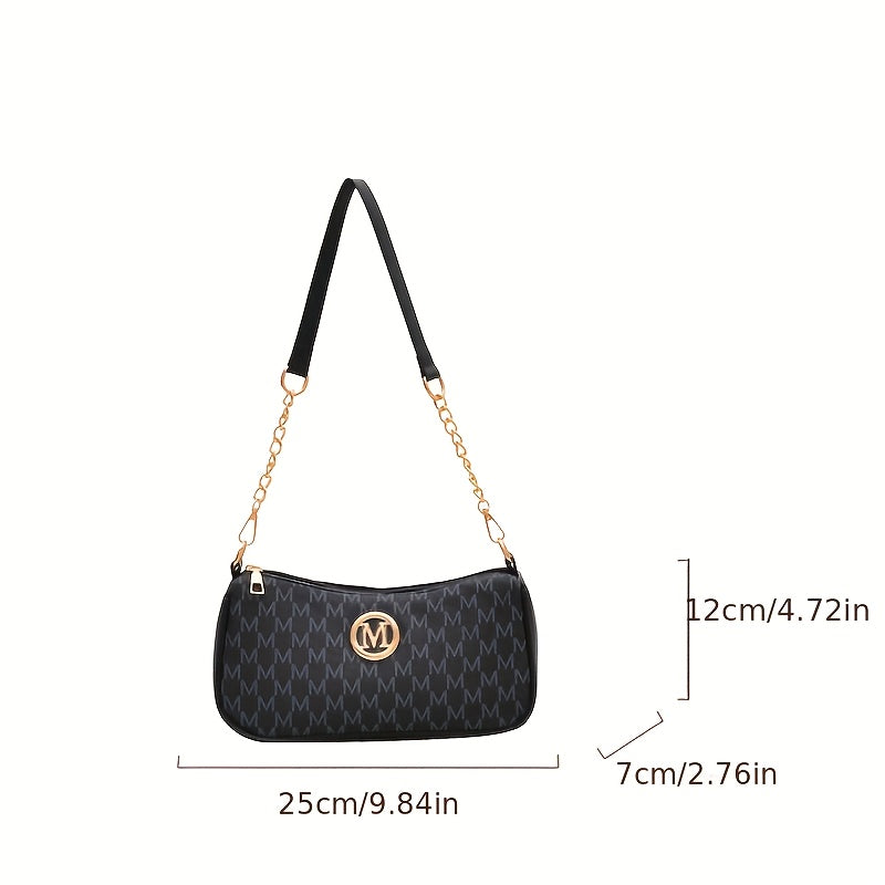 Sac Rétro Français Femme – Petit Sac Carré à Chaîne avec Imprimé Lettre et Logo M, Fermeture Éclair, Bandoulière, Idéal Quotidien, Sorties Décontractées et Voyage, Accessoire Mode Élégant
