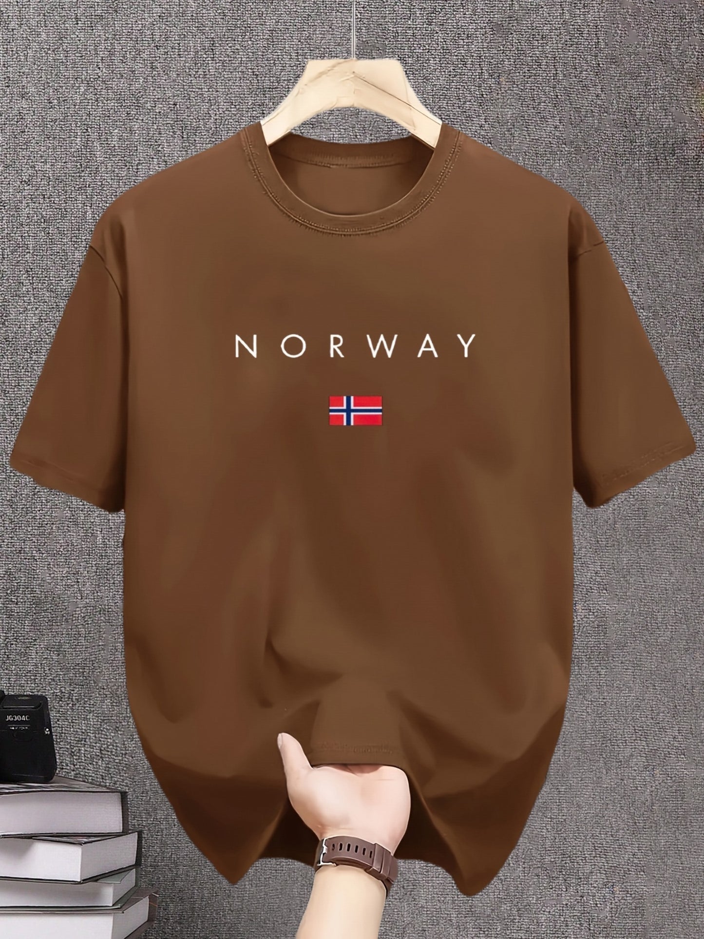 Men'S 100% Casual T-Shirt with Norway Graphic Print, Casual& Sporty, Crew Neck, Summer Fashion Round Neck Tee, for Daily& Weekend Casual Wear, Weekend Attire, Daily Outfit, Sporty Design, Minimalist Style, Lightweight Tee, Br