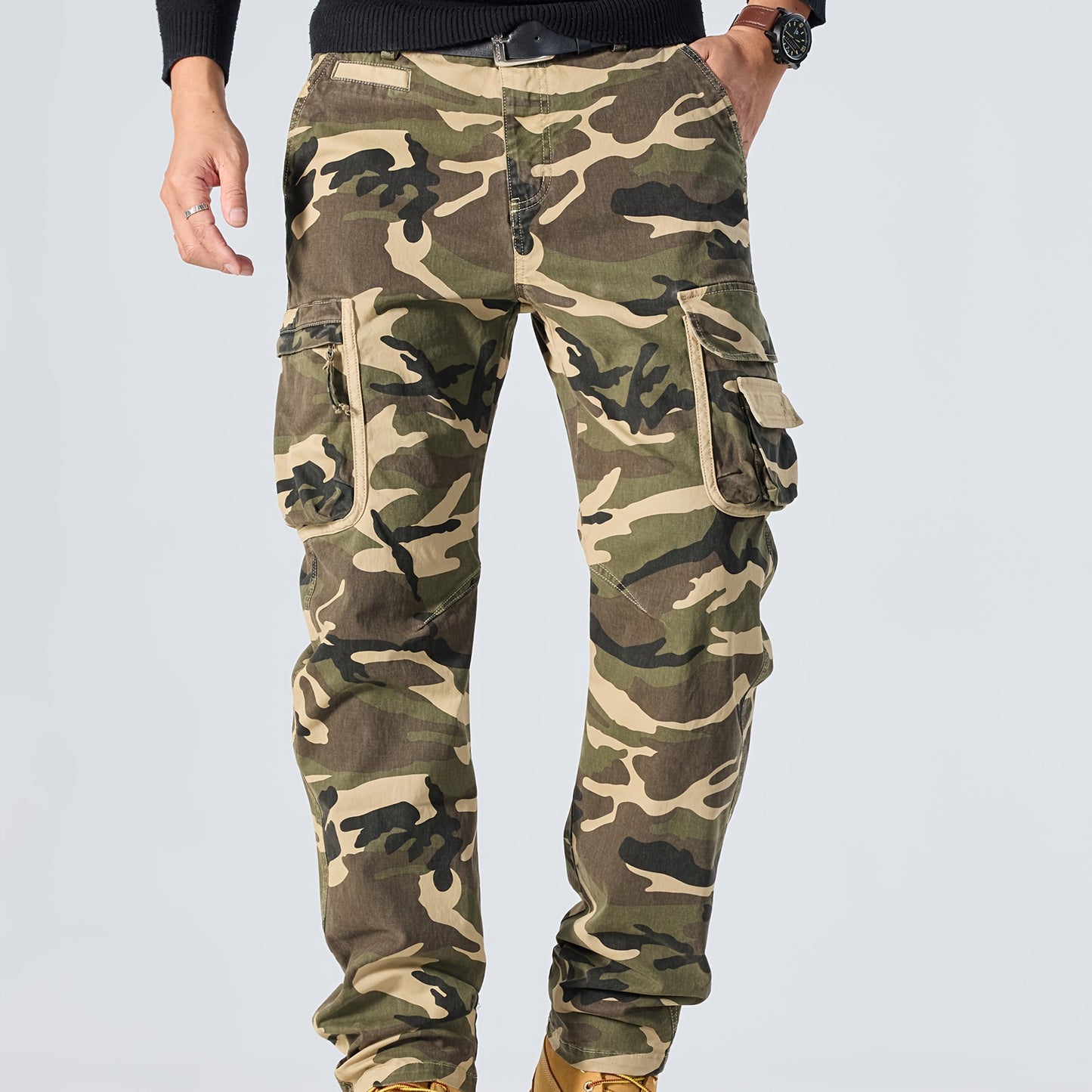 Pantalon Cargo Homme Camouflage – Coupe Droite, Multi-Poches, Style Streetwear Outdoor Automne/Hiver