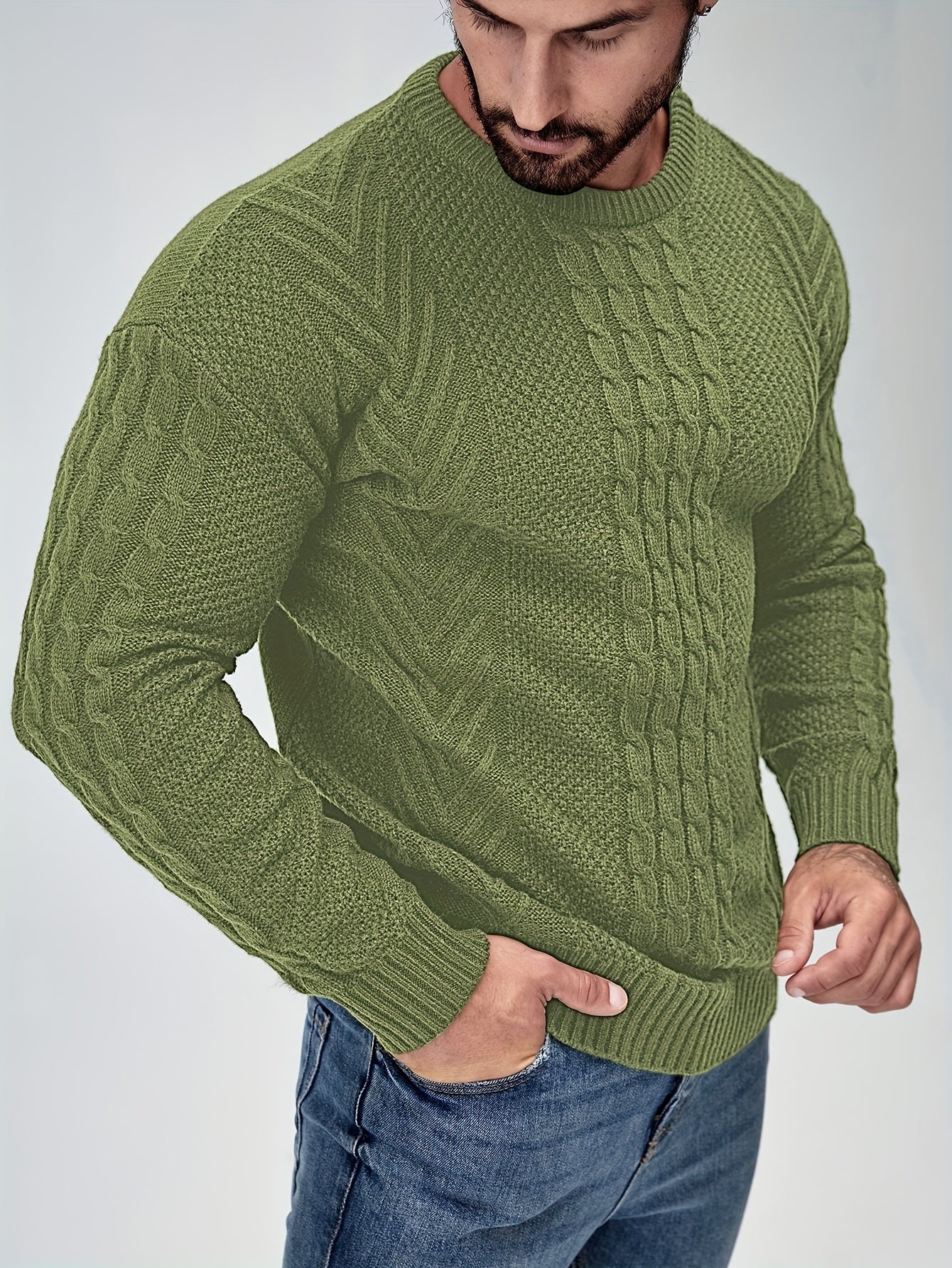 Men's Autumn and Winter Fashion Knit Crew Neck Pullover Warm Casual Sweater