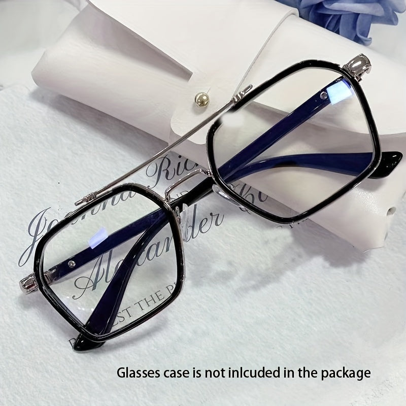 1pc TERNICOL Vintage Style Full Rim Glasses, Anti Blue Light PC Lens, Polycarbonate Frame, Fashionable Flat Light Eyewear with Case, Unisex for Photography & Street Fashion,Protect Against Blue Light from Computers and Electr