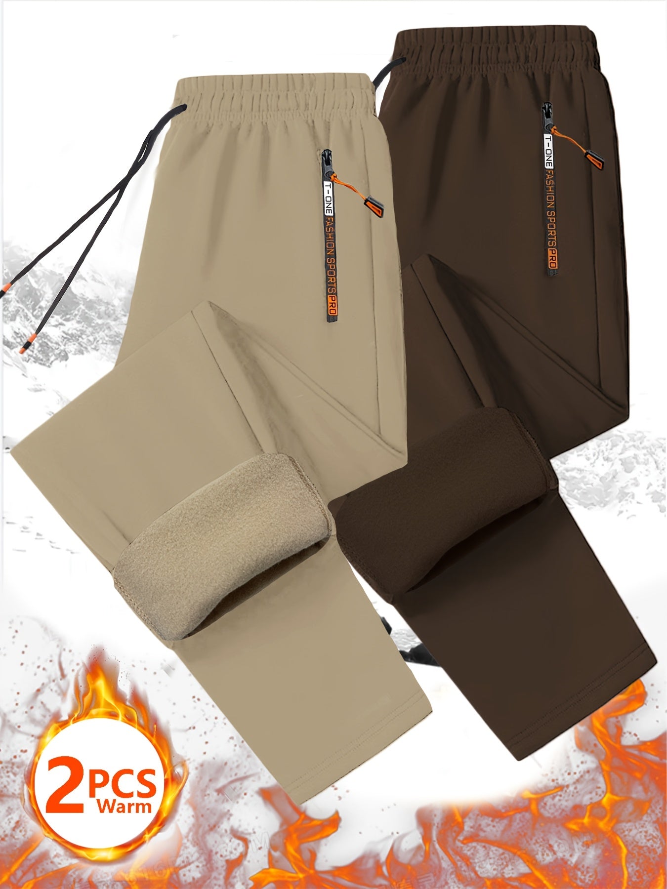 Pantalons thermiques en polaire pour homme (2 pièces) – poches zippées, taille à cordon, pantalons d’hiver chauds et résistants, idéals sport, course et activités extérieures, bleu marine, lavables à la main