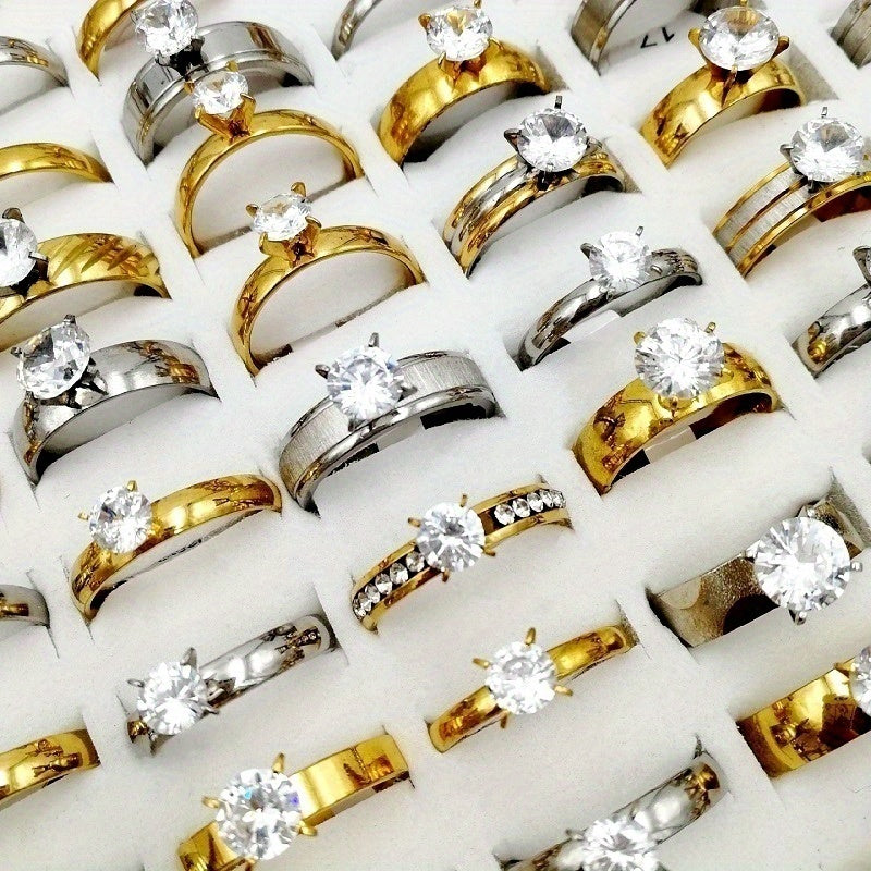 Wholesale 20pcs/pack of Women's Fashionable Stacked Rings Stainless Steel Rings Suitable for Men and Women with Ring Sizes Ranging From 17mm to 21mm Mixed Design Suitable for Parties Gatherings Gifts Charm Finger Rings Set Wi