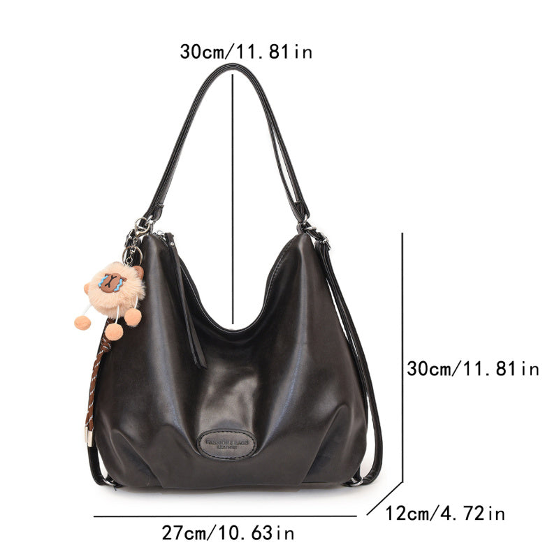 Sac à Main Femme Tendance – Avec Charm, Convertible en Sac à Dos, Grande Capacité, Idéal Sorties Hiver, Couleurs Kaki Foncé, Marron Foncé, Noir, Matière PU avec Doublure, Fermeture Éclair