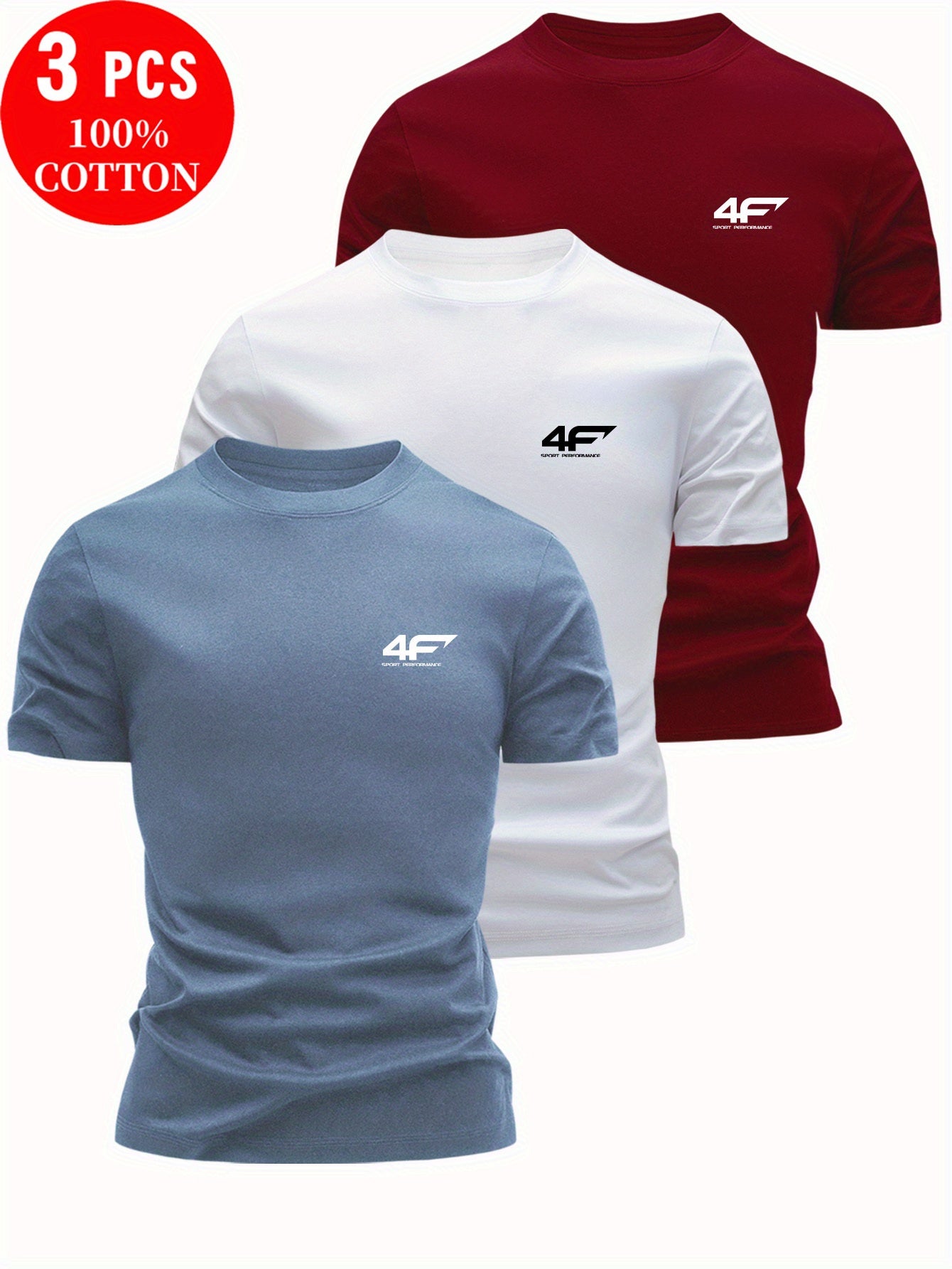 3pcs 100% Cotton T-Shirts, Casual Round Neck Tees for Summer Wear, Men's Outdoor Tops