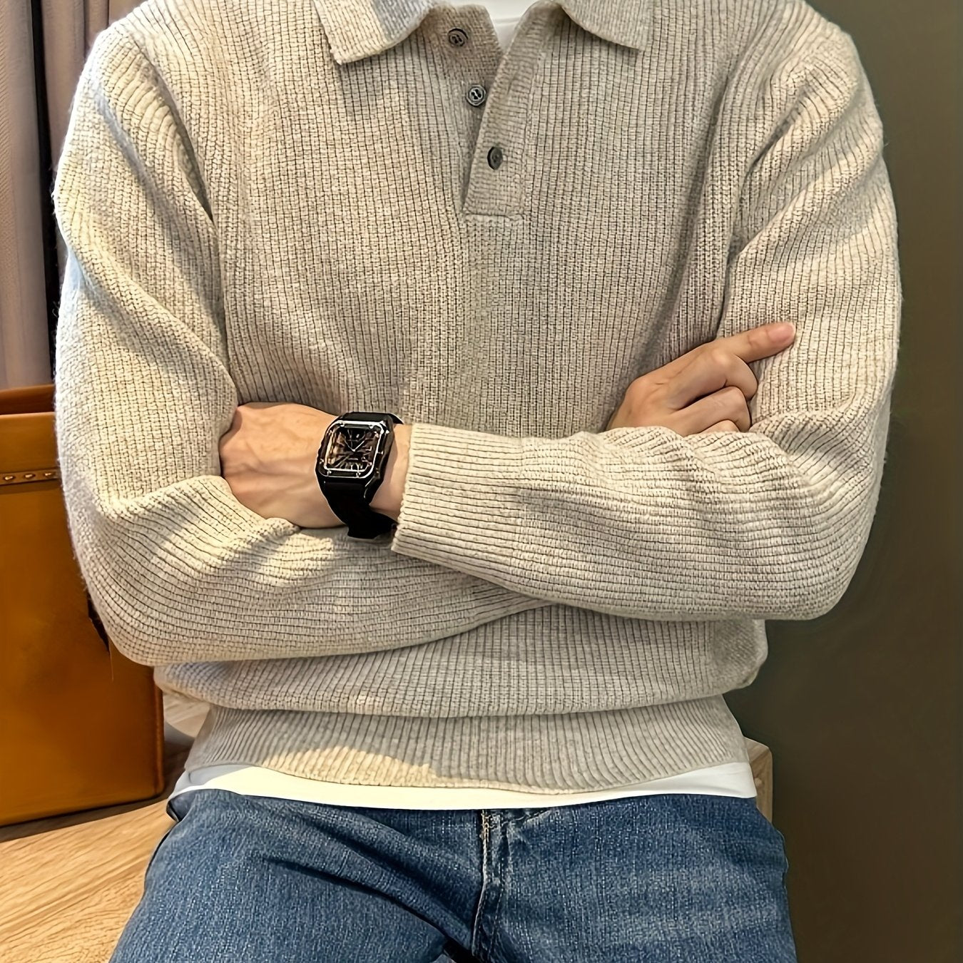 Men'S Casual Light Polo Shirt - Soft Stretch Knit Sweater with Button Front, Long Sleeve, Regular Fit for Fall/Winter, Office & Casual Attire - Everyday Essential, Winter Clothing, Classic Collar, Durable Construction, Stylis