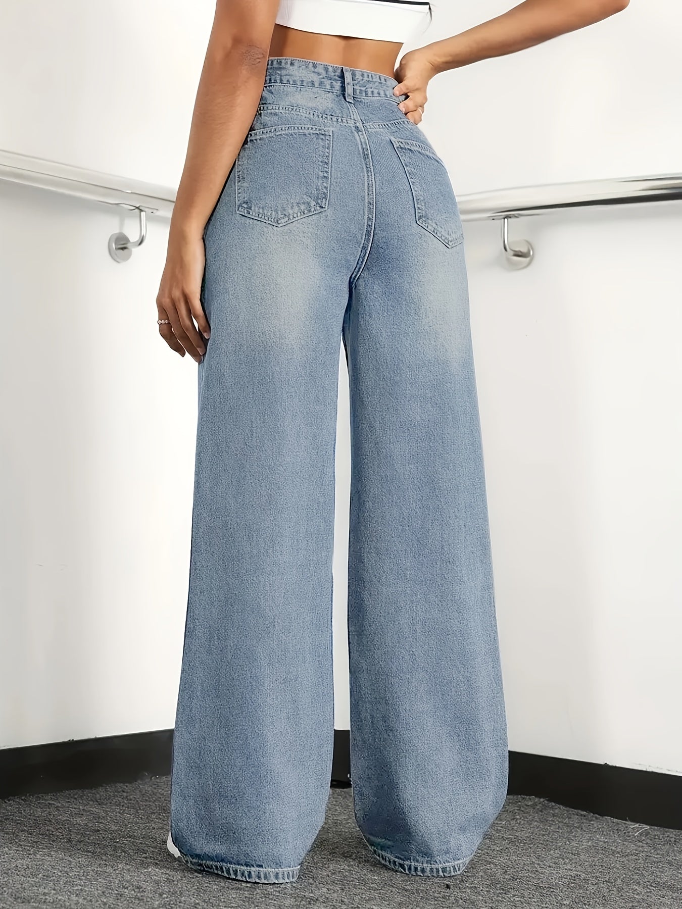 Jeans Femme Taille Haute Coupe Droite – Bleu Clair, Confortable, Style Décontracté Élégant, Toutes Saisons