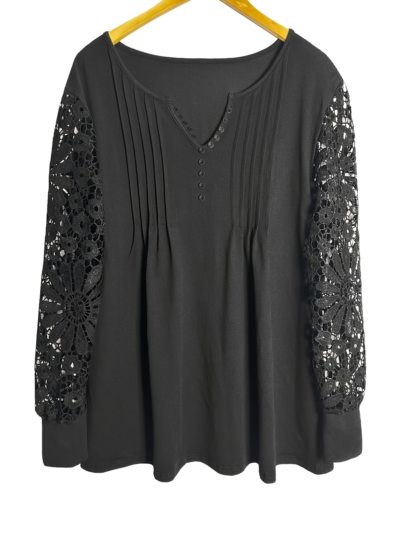 T-shirt grande taille pour femmes – Col en V, manches longues, avec boutons