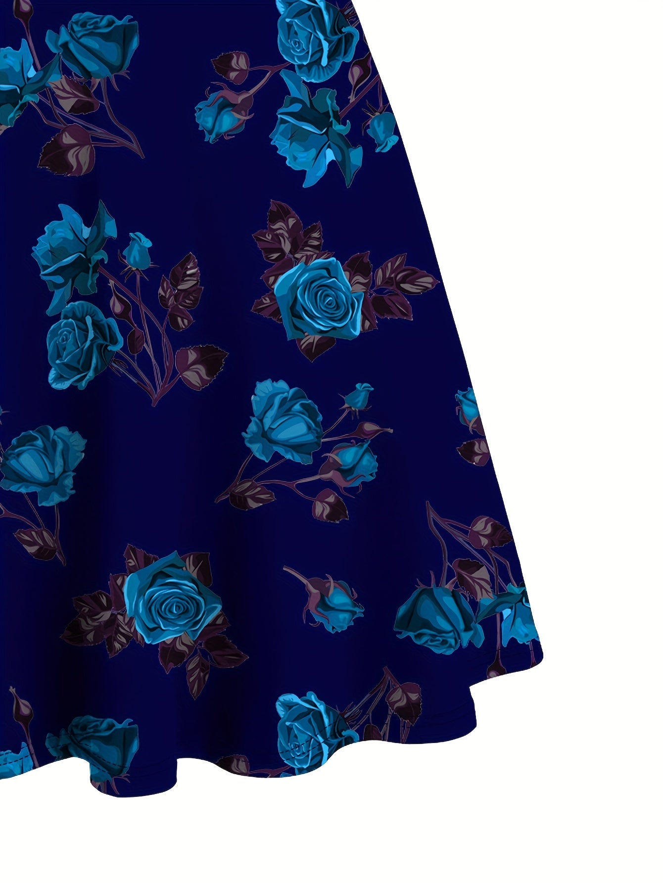 Robe élégante décontractée pour femme, imprimée de roses, plissée sur le devant, à larges bretelles croisées et épaules dénudées