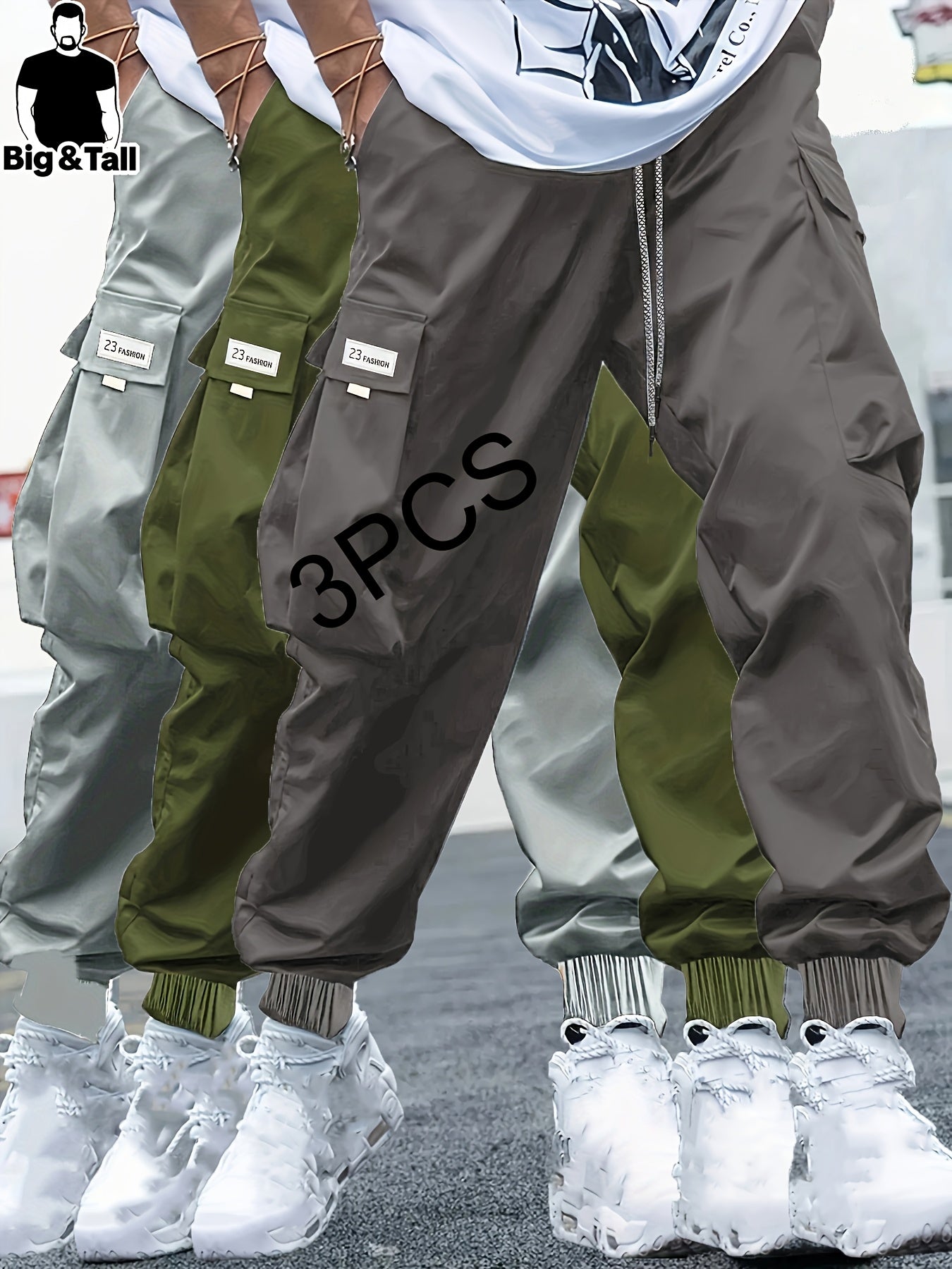 Ensemble pantalon cargo grande taille pour homme (3 pièces) – robustes, multi-poches cargo, tissu non extensible, toutes saisons, idéals construction, randonnée et usage quotidien, style décontracté et durable