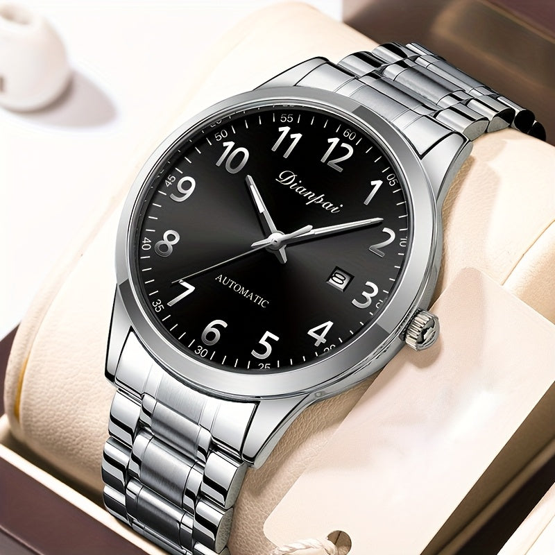 Montre Mécanique Automatique Homme – Avec Calendrier et Aiguilles Luminescentes, Acier Inoxydable, Montre de Luxe pour Tenue Business & Décontractée, Lunette Stylée, Sans Batterie
