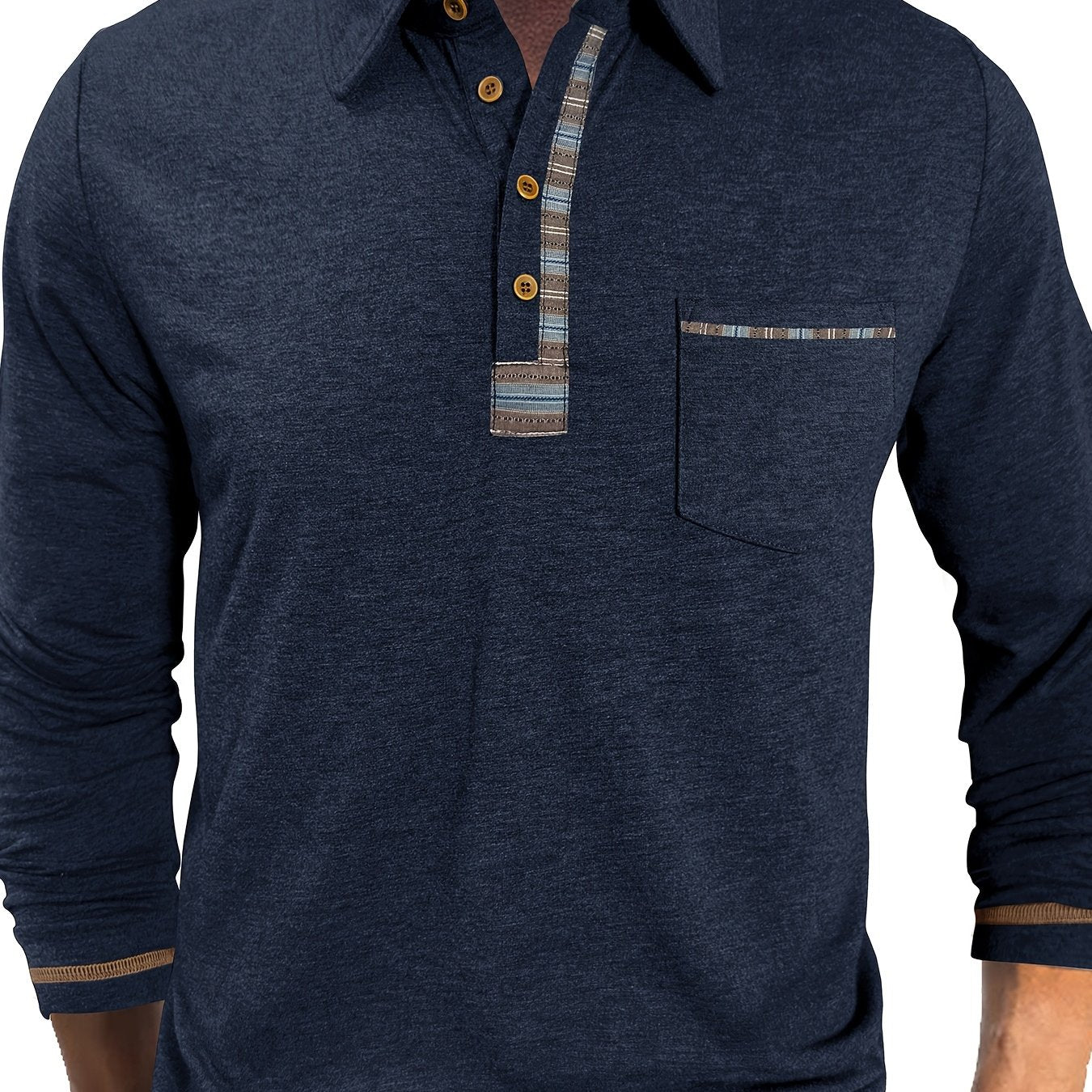 Plus Size Men's Retro Casual Shirt - Long Sleeve Button-Up with Color Block Detailing, Machine Washable Spring/Fall Top for Casual Attire, PLUS SIZE