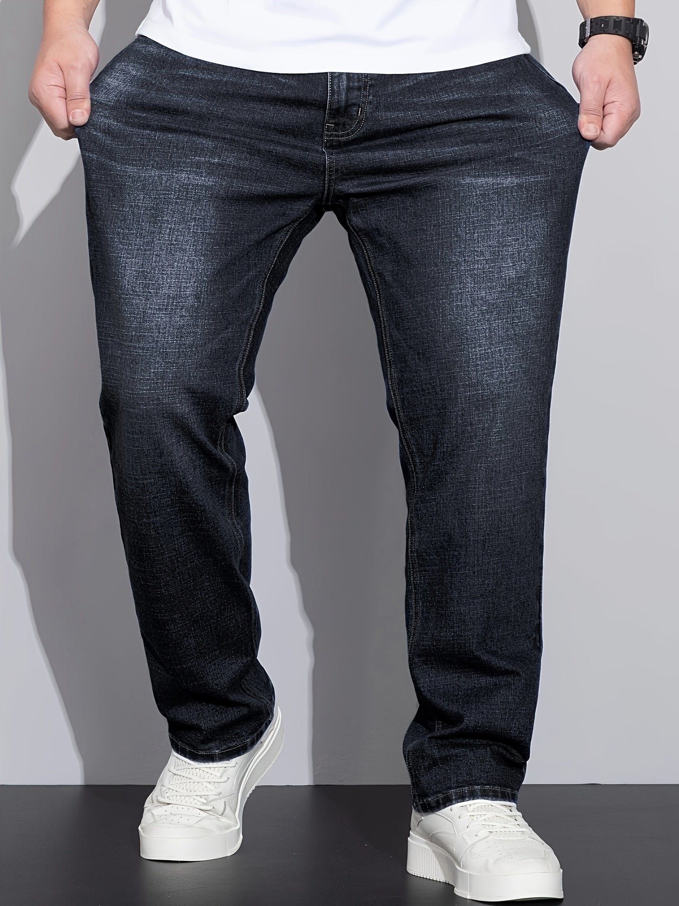 Jeans business pour homme – extensible et opaque, coupe classique, toutes saisons, formel et décontracté pour bureau et réunions, lavable en machine, style denim usé, confortable, grande taille