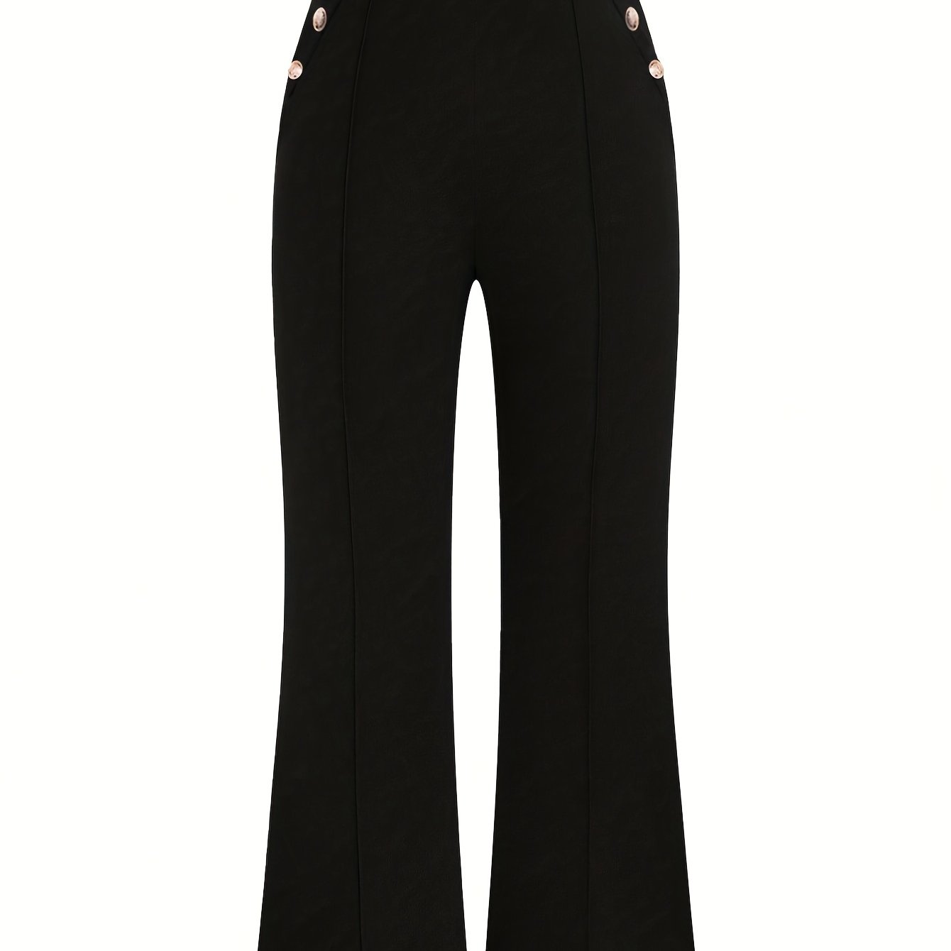 Pantalon Femme Élégant Noir – Jambe Large, Taille Haute avec Boutons