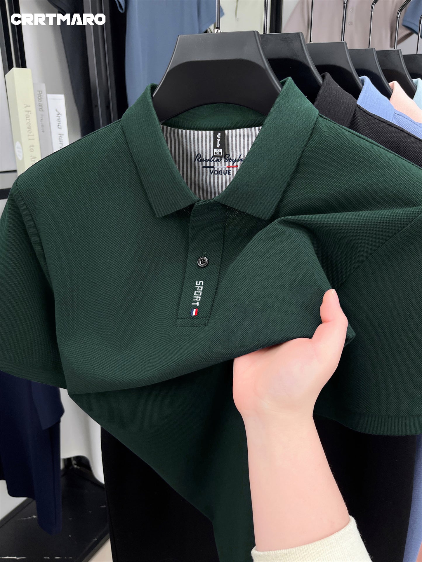 CRRTMARO Men's Mint Green Shirt - 100% Cotton Short Sleeve Summer T-Shirt with White Piping Collar & Logo, Casual Button-Front Placket, Mint Green ( Green) for, Beach, Office - Breathable & Wrinkle-Resistant