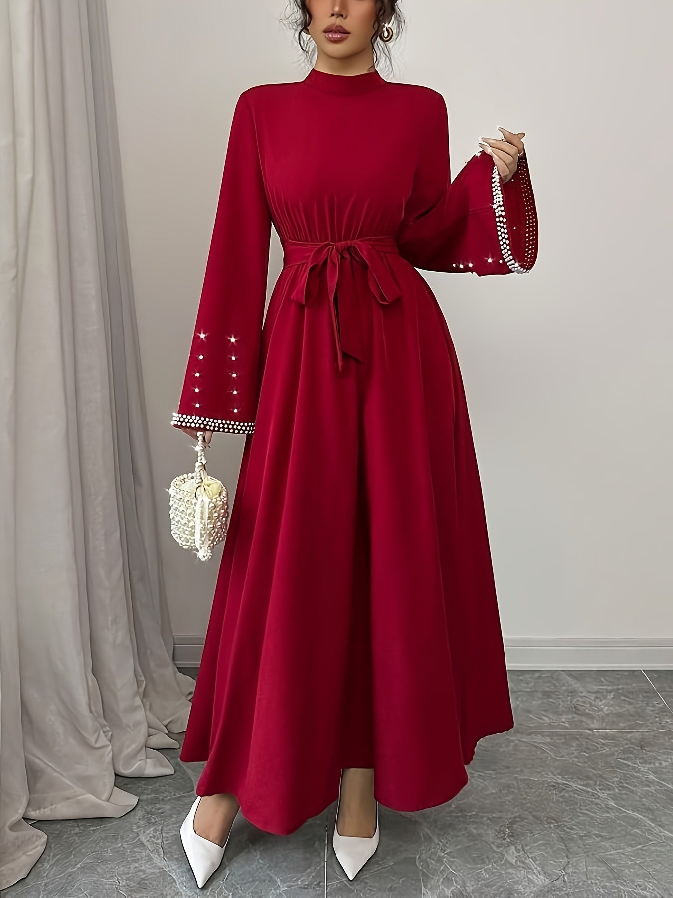 Elegant Women'S High-Neck Flared Sleeve Dress