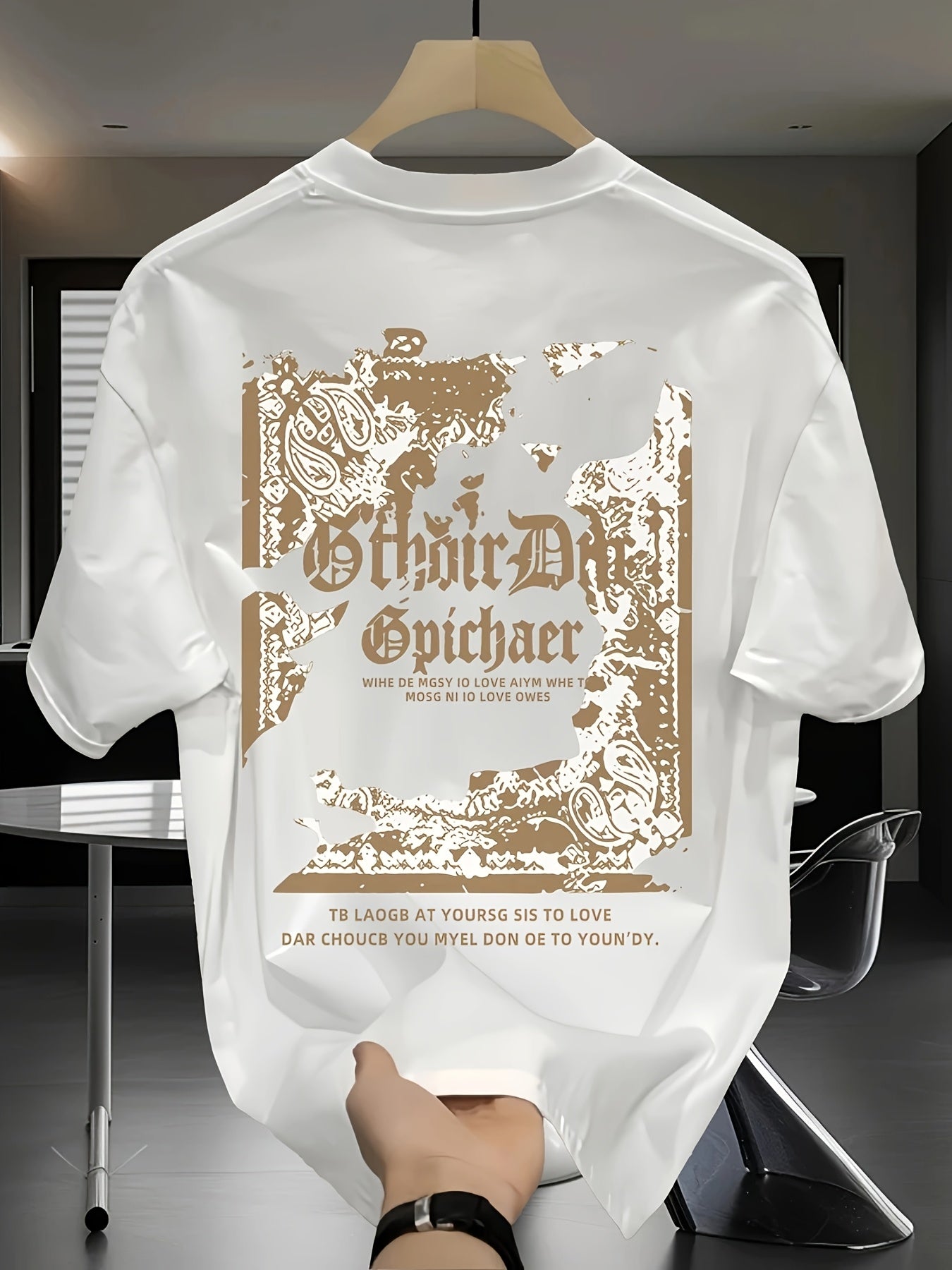 Heavy pure cotton trendy brand printed short-sleeved T-shirt Men's summer new casual large-size loose versatile top