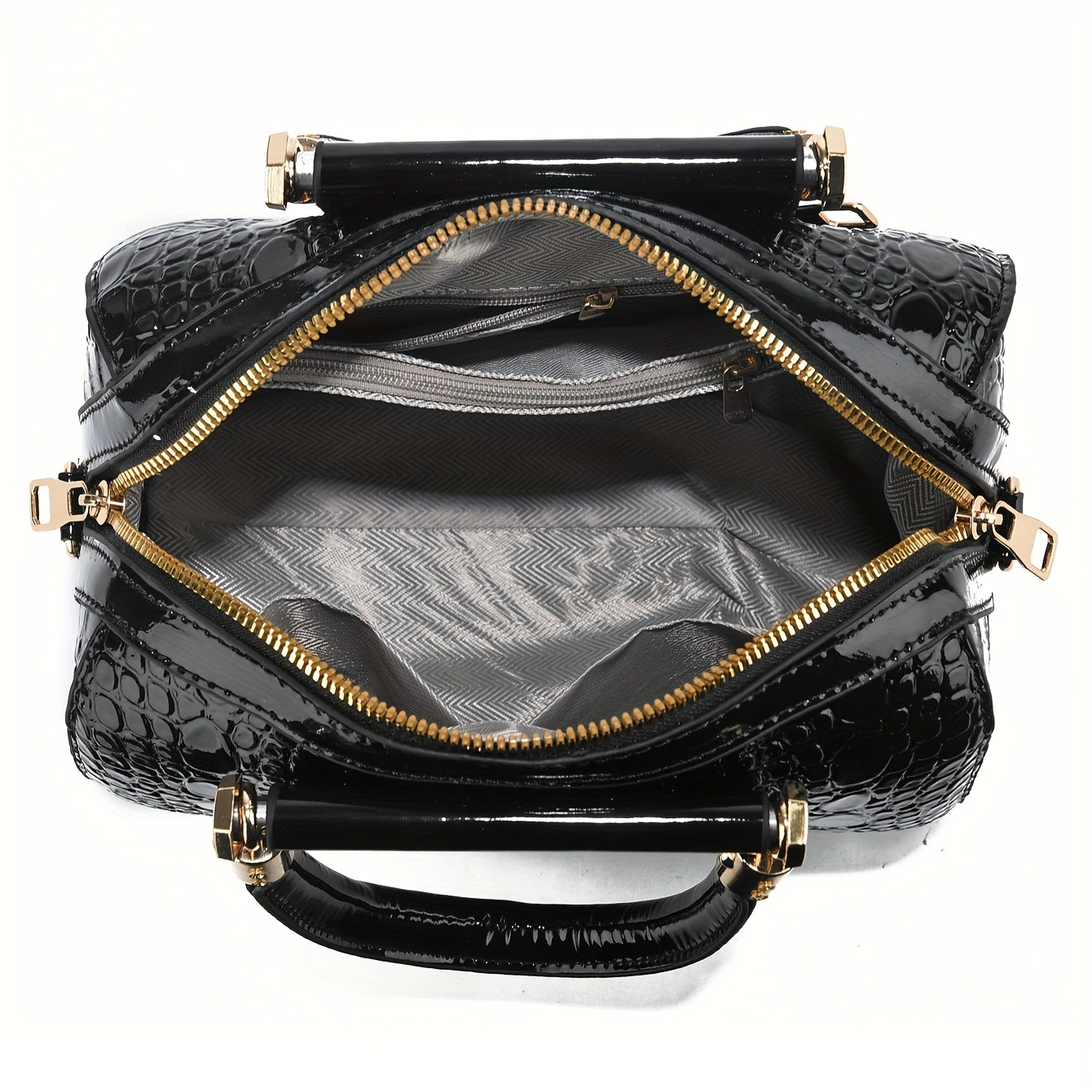 Sac noir en PU pour femmes – motif crocodile brillant, fermeture zippée, grande capacité, sac oreiller, bandoulière simple, idéal travail, trajets et voyage