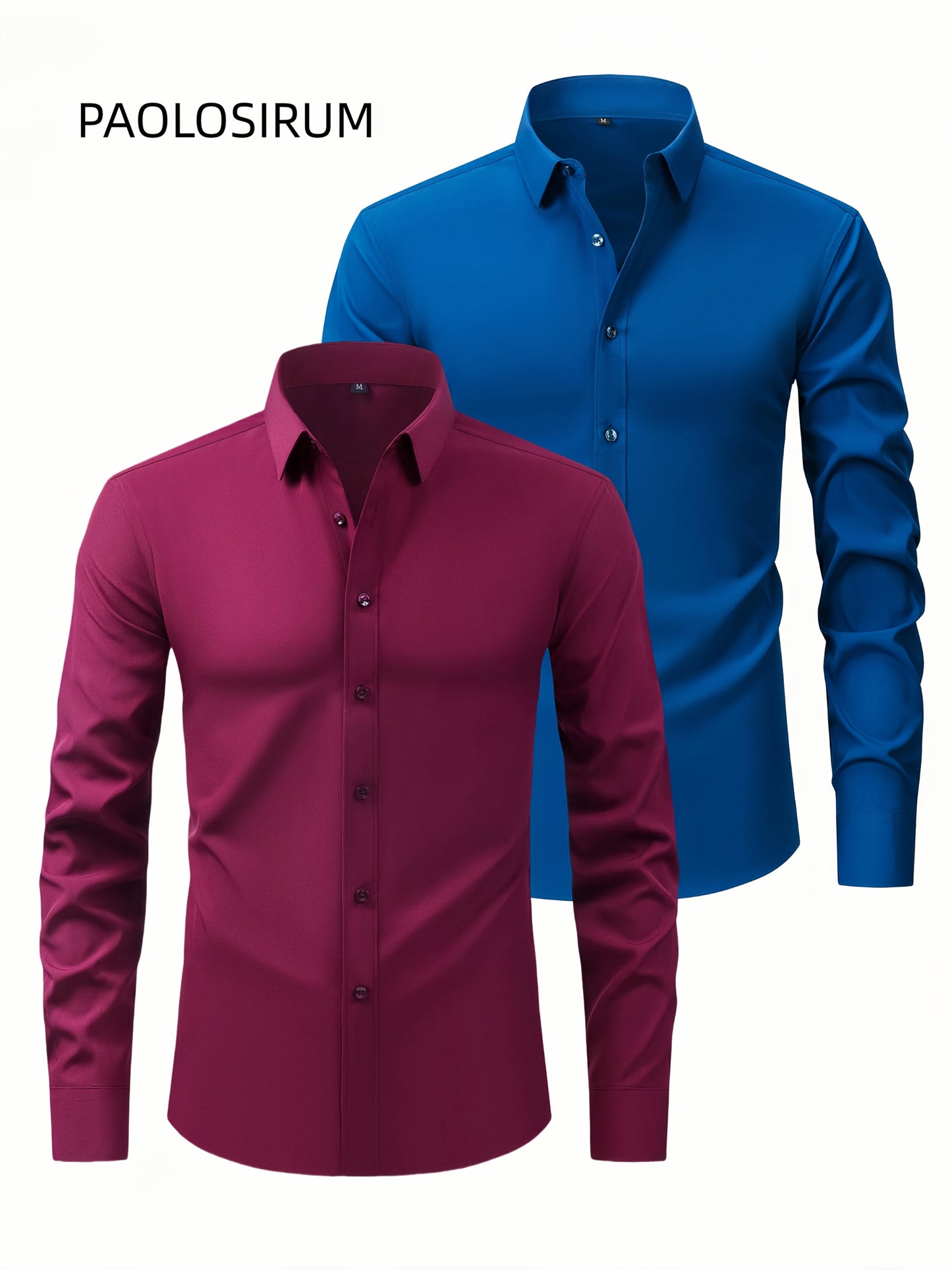 Two-Piece Set of Men'S Solid Color Elastic Shirts Ice Sliky Fiber Fabric Cool Shirts Breathable And Comfortable Business Casual Two-In-One Collar European And American Tops Men'S Clothing Multi-Color Optional Convenient Washi