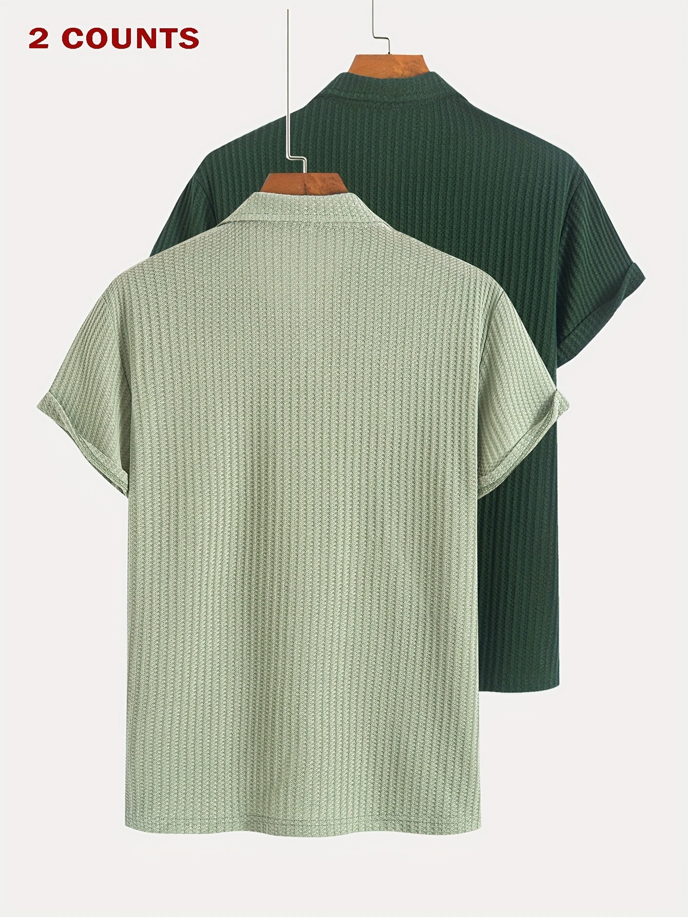 Two Pieces of Summer Casual Sports Jacquard Knit Short-Sleeve Polo Shirts, a Set of Two Jacquard Textured Short-Sleeve Polo Tops.