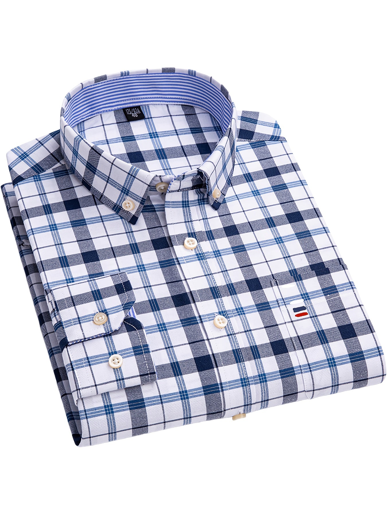 Men'S Formal And Business Casual Shirts - Classic Blue/Red/Beige Checkered, Long-Sleeve Button- Shirts, Non-Stretch Fabric, Suitable for Office, Meetings, And Casual Wear - a Must-Have for Spring And Autumn, Plaid Design, Smo