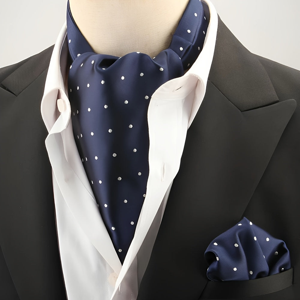 2pcs Ascot Homme – Écharpe et Pochette Style Rétro Britannique pour Mariages et Événements, Motifs Pois/Paisley/Fleur